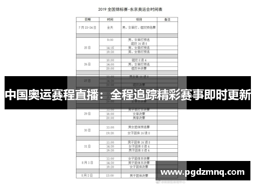 中国奥运赛程直播：全程追踪精彩赛事即时更新
